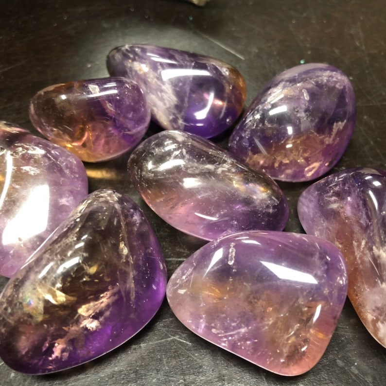 Tumbled Stone Beach Necklace in Natural Jasper /& Amethyst Plus Size Small