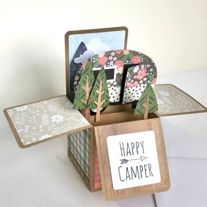 Personalised Pop Up Retro Caravan Camping Card black floral
