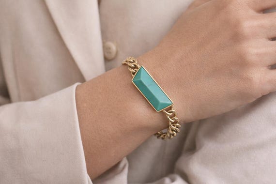 Gold Chain Bracelet for Women, Turquoise Stone Bracelet, Modern Minimal Jewelry, Jewelry Gift Ideas, Valentines Day Gift for Her