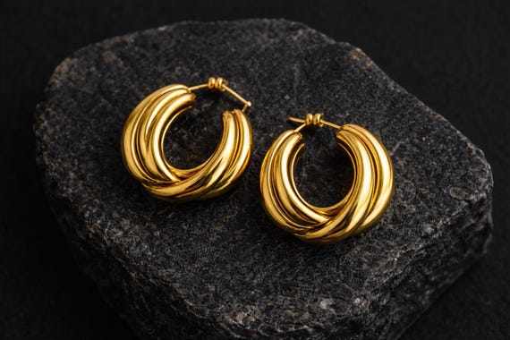 Chunky Gold Hoop Earrings: 90s Retro Dome Statement Jewelry