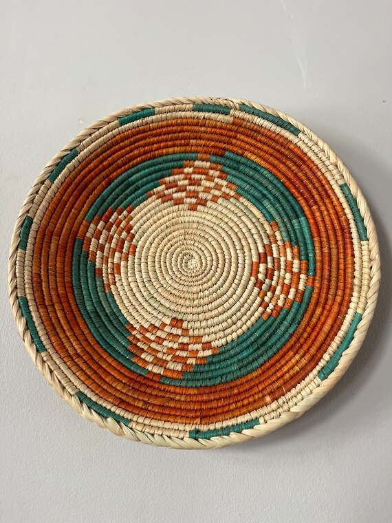 Green Brown Wall Basket, Handmade Natural Wall Art, Valentines Day Home Gift, Valentines Day Home Decor, Woven Wall Art,