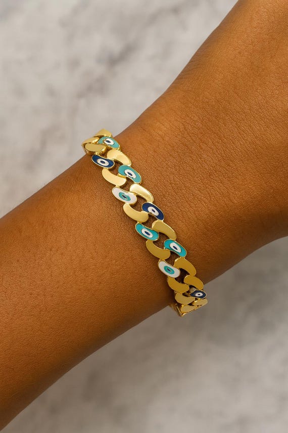 Evil Eye Cuff Bangle Bracelet, Turquoise Enamel, Turkish Jewelry, Valentines Day Gift for Her, Romantic Jewelry Gift, Trendy Minimal Jewelry