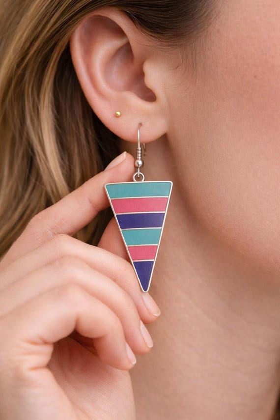 Colorful Triangle Earrings, Retro Dangle Earrings, Unique Meaningful Jewelry, Jewelry Gift For Valentines Day, Valentines gift for her
