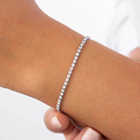 Silver Plated Moissanite Tennis Bracelet, Dainty CZ Jewelry, Valentines Day Gift for Her, Romantic Jewelry Gift, Trendy Minimal Jewelry