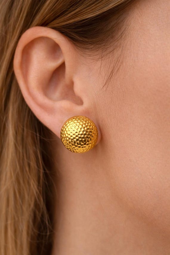 Gold Dome Stud Earrings, Bold Statement Earrings, Minimal Gold Studs, Valentine Gift for Her, Chunky Gold Earrings, Everyday Earrings