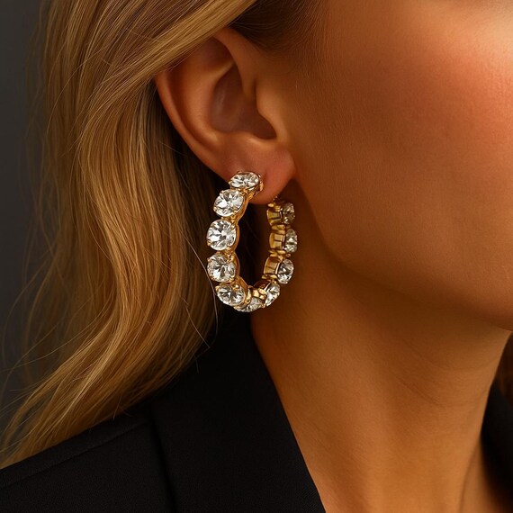 Gold Rhinestone Hoop Earrings: Vintage Glam Statement Jewelry