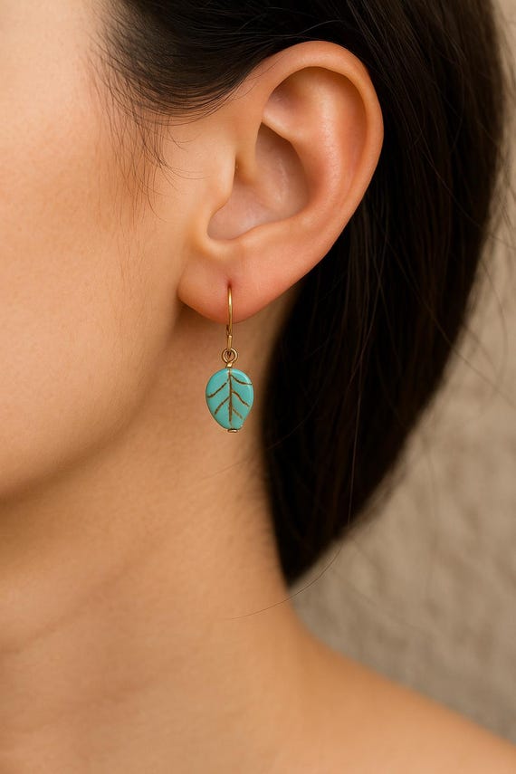 Turquoise Leaf Earrings • Boho Gold Dangle Earrings
