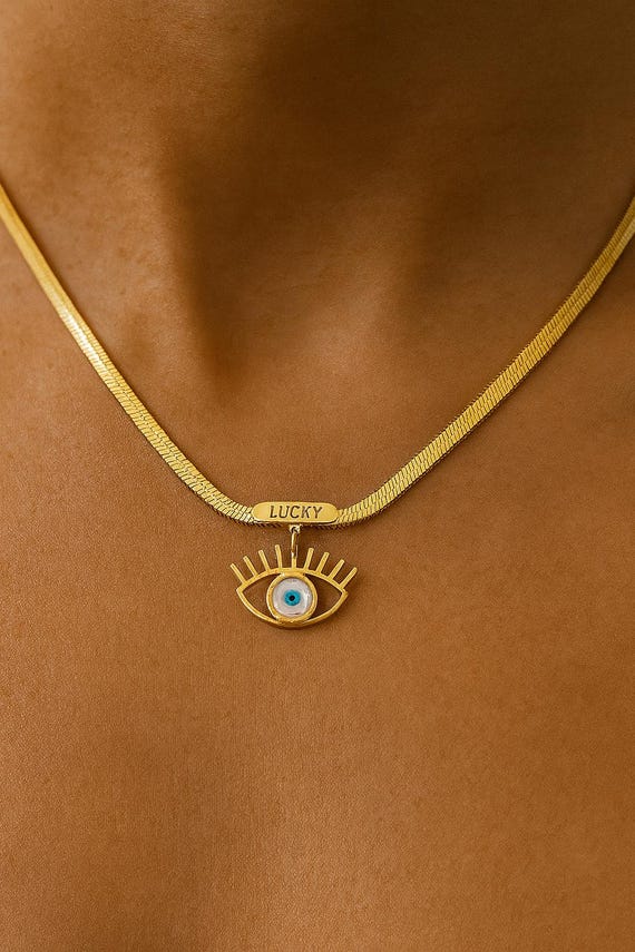 Gold Evil Eye Charm Necklace, Gold Pendant Necklace for Women, Minimal Everyday Jewelry, Romantic Gift Idea, Valentines Day Gift for Her