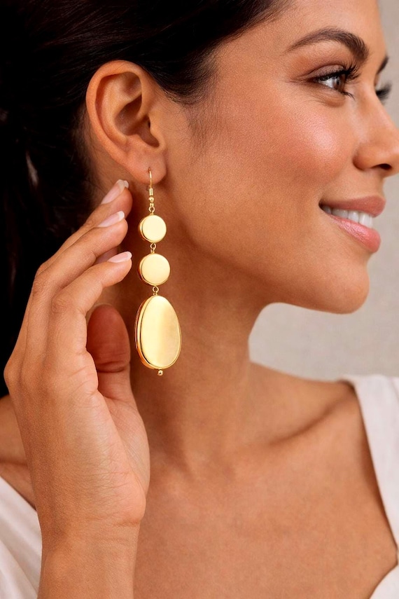 Gold Drop Earrings, Long Statement Earrings, Valentines Day Gift for Her, Modern Dangle Earrings, Handmade Minimal Jewelry, Gift for Mom