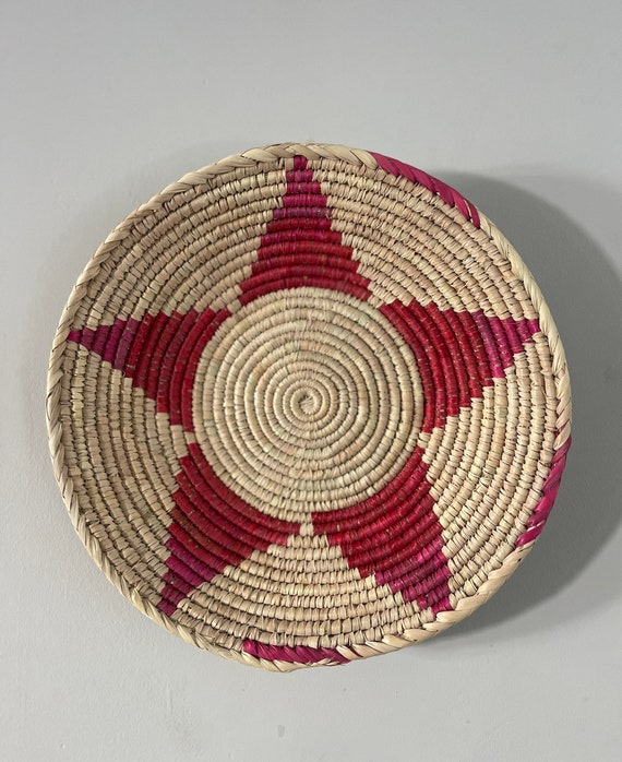 Red Star Wall Basket, African Wall Basket Decor, Handmade Wall Art, Boho Woven Wall Art, Natural Home Decor, Valentines Day Gift for Her