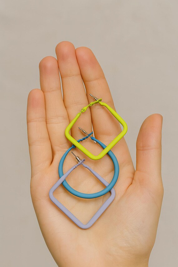 Geometric Hoop Earring Set: Handmade Matte Retro Style - 3 Pairs