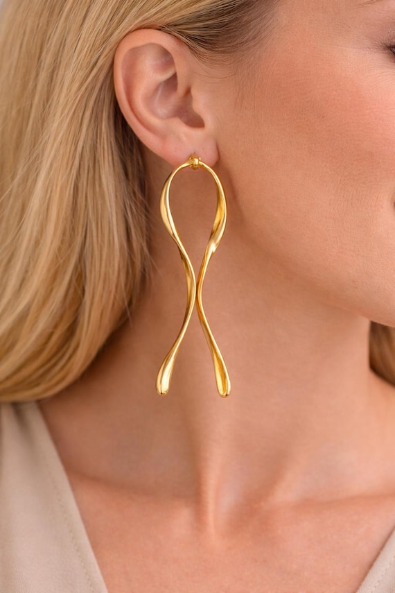 Gold Sculptural Drop Earrings, Minimalist Gold Earrings, Modern Statement Accessories, Valentines Day Gift for Her, Elegant Gold Jewelry