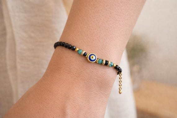 Evil Eye Bracelet, Handmade Beaded Bracelet with Gold Details, Turkish Nazar Bracelet, Minimal Jewelry Gift for Her, Jewelry Gift Ideas