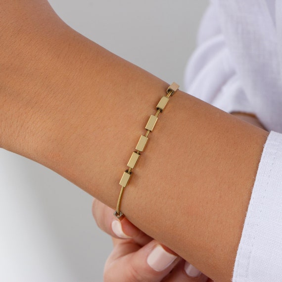 Handmade Gold Bar Link Bracelet, Minimalist Stacking Jewelry, Valentines Day Gift for Her, Romantic Jewelry Gift, Jewelry gift ideas