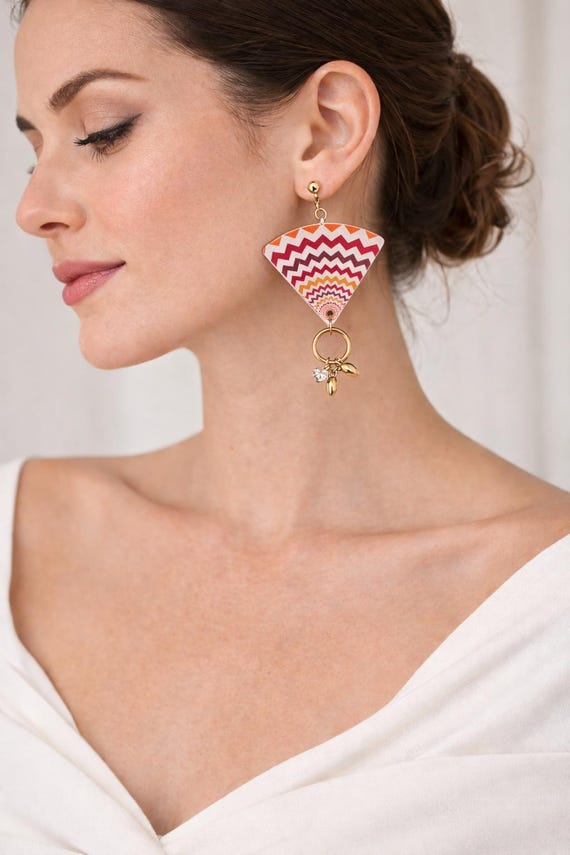 Colorful Fan Shape Earrings, Unique Meaningful Jewelry, Jewelry Gift For Valentines Day, Valentines day gift for her, Gift for Mom