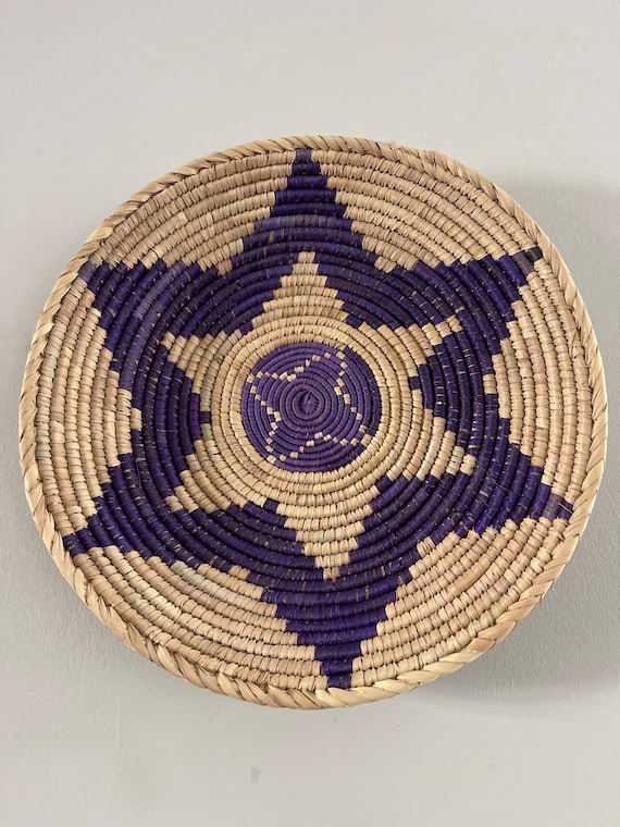 Handmade Purple Star Wall Basket, Boho Woven Wall Art, Natural Home Decor, Valentine Day Gift for Her, Handmade Wall Hanging, Gift for Mom