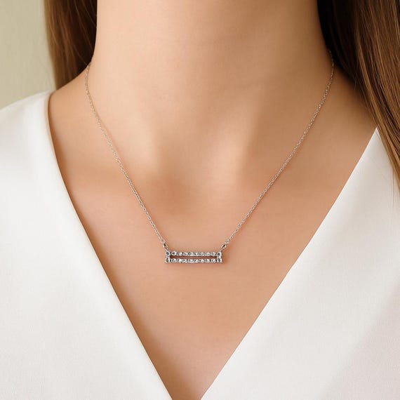 Silver Bar Necklace for Women, Minimalist Crystal Necklace, Dainty Everyday Jewelry, Valentines Day Gift for Her, Unique Accessories for Mom