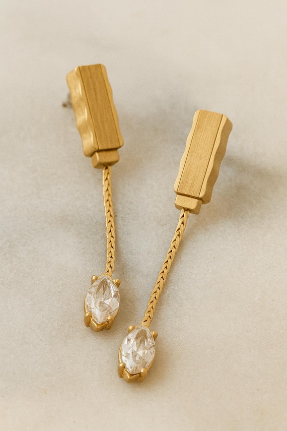 Gold Marquise Crystal Dangle Earrings • Modern Minimalist Jewelry