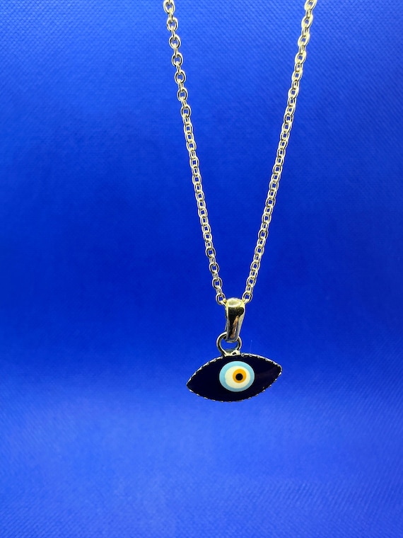 Navy Evil Eye Necklace: Mediterranean Style Amulet