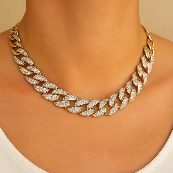 Gold Cuban Link Rhinestone Bracelet: Adjustable Statement Jewelry, Minimal Everyday Jewelry, Romantic Gift Idea, Valentines Day Gift for Her