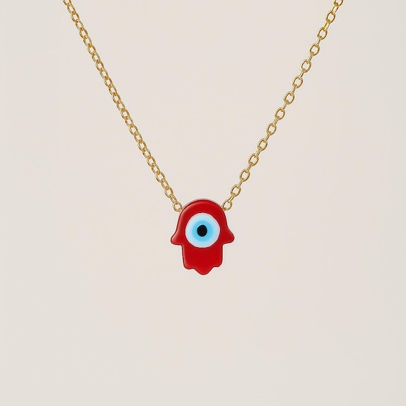 Red Hamsa Evil Eye Necklace: Gold Chain Protection Charm