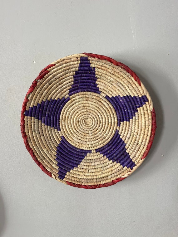 Purple Star Wall Basket, Handwoven Wall Basket, Boho Woven Wall Art, Natural Home Decor, Rustic Wall Hanging, Valentines Day Gift for Her