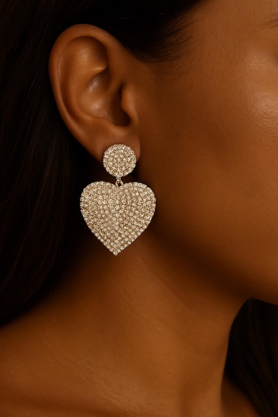 Sparkling Crystal Heart Drop Earrings, Bridal Jewelry Gift, Unique Meaningful Jewelry, Jewelry Gift For Valentines Day, Gift for her