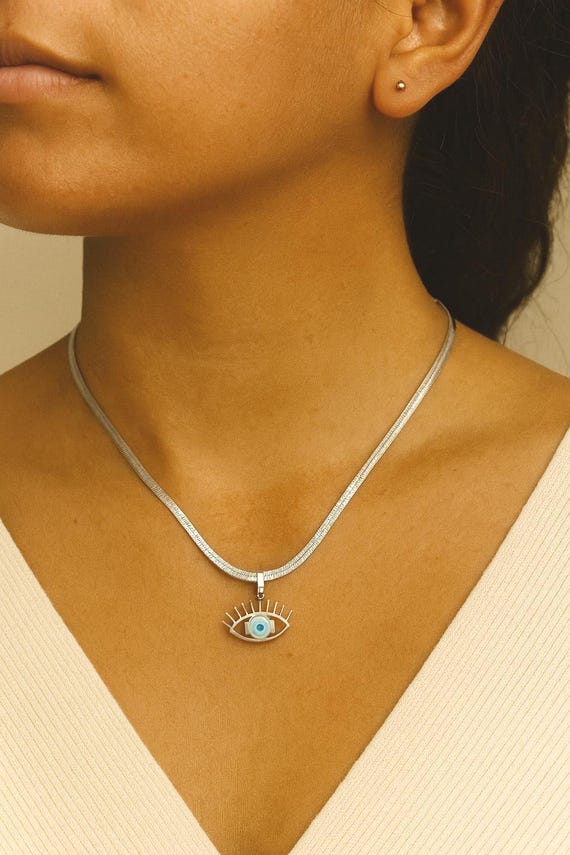 Handmade Silver Evil Eye Charm, Minimal Everyday Jewelry, Romantic Gift Ideas, Valentines Day Gift for Her, Pendant Necklace for Women