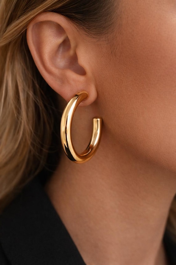 Modern Gold Hoop Earrings, Bold Chunky Hoops, Minimal Chic Jewelry, Trendy Gift Idea, Valentines Day Gift for Her, Everyday Elegant Jewelry