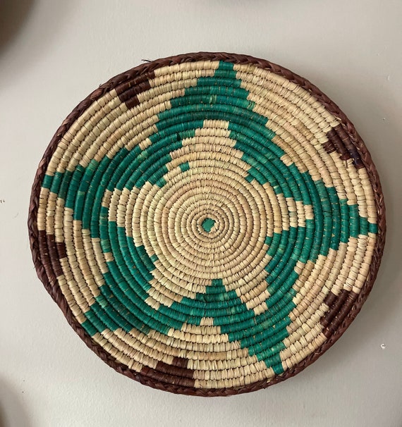African Wall Basket, Green Star Boho Wall Decor, Gift for Mom, Handmade Valentines Decor, Valentines day gift for her, Valentines Day Basket