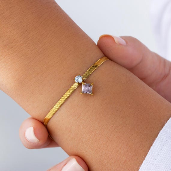 Handmade Gold Plated Chain Bracelet, Zirconia Minimalist Jewelry, Valentines Day Gift for Her, Romantic Jewelry Gift, Jewelry gift ideas