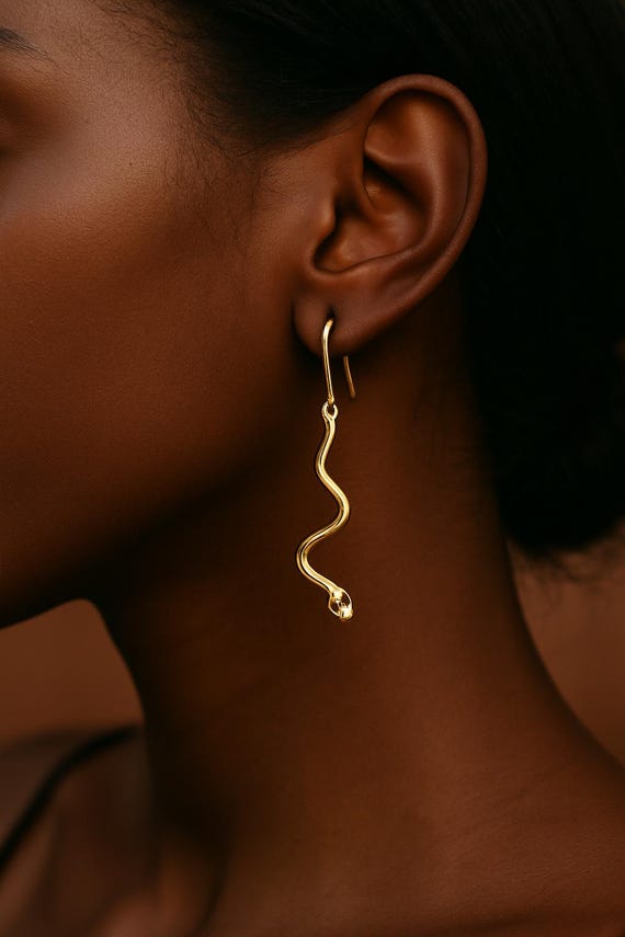 Gold Snake Dangle Earrings, Fashion Jewelry