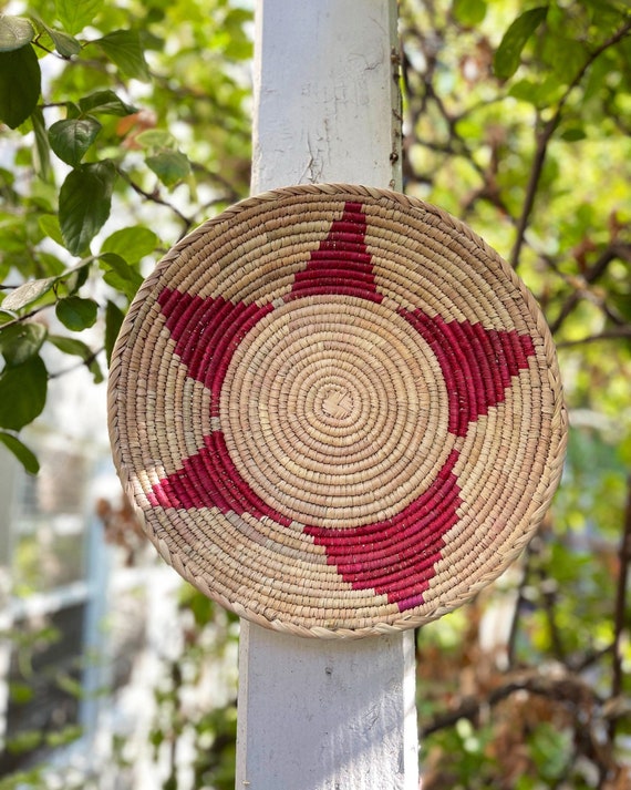 Handmade Red Star Wall Basket, African Boho Style, Valentines Home Decor, Handmade Wall Decor, Valentines Day Gift for Her, Gift for Mom
