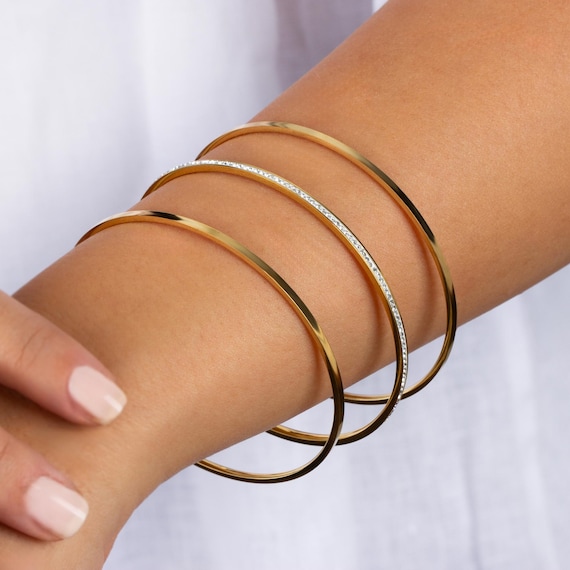 Handmade Gold Plated Bangle Bracelet, Minimalist Jewelry, Valentines Day Gift for Her, Romantic Jewelry Gift, Trendy Minimal Jewelry