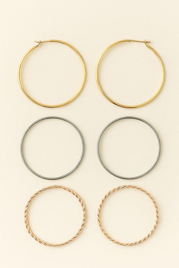 Hoop Earring Set: Gold, Silver & Rose Gold - Lightweight Minimalist Hoops
