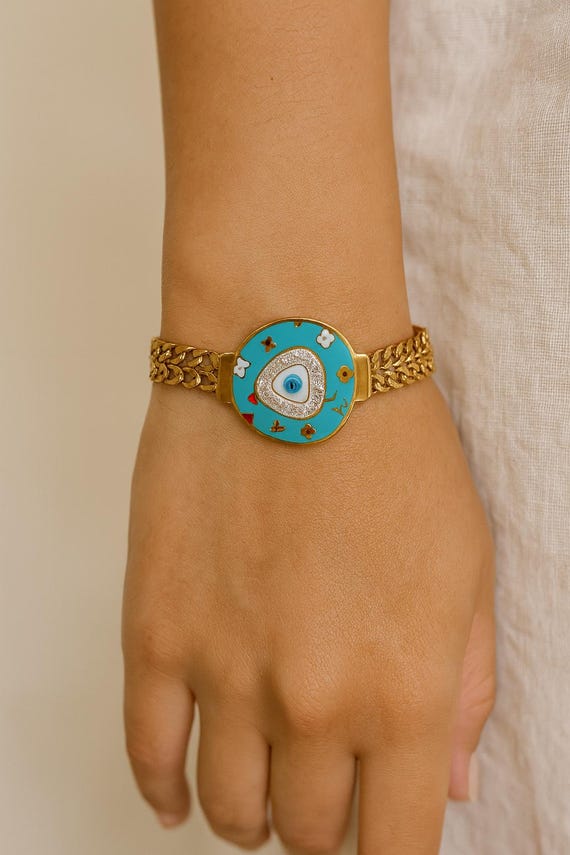 Turquoise Evil Eye Bracelet, Valentines Day Gift for Her, Romantic Jewelry Gift, Trendy Minimal Jewelry, Unique Handmade Gift for Women