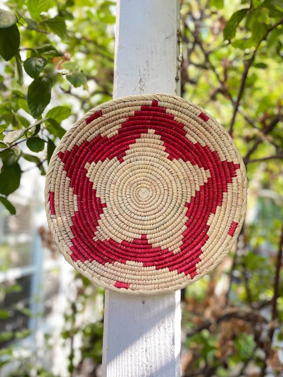 Handmade Red Star Wall Basket, Boho African Style, Valentines Decor Basket, Handmade Wall Decor, Valentines Day Gift for Her, Gift for Mom