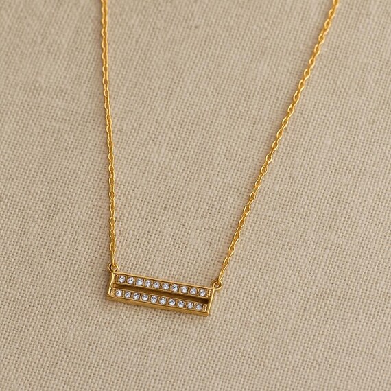 Dainty Gold Bar Necklace, Cubic Zirconia Minimalist Pendant, Minimal Everyday Jewelry, Romantic Gift Idea, Valentines Day Gift for Her