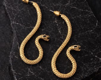 Gold Snake Earrings, Statement Snake Hoop Earrings, Bold Gold Serpent Earrings, Gothic Jewelry, Mothers Day Gift For Her
