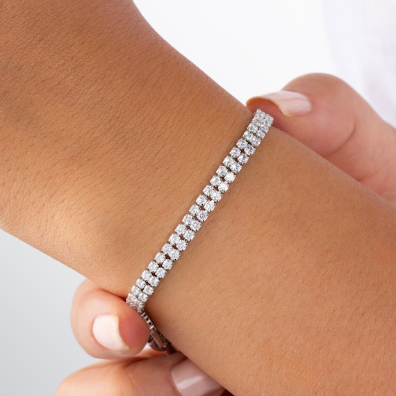 Silver Plated Moissanite Tennis Bracelet,  Valentines Day Gift for Her, Romantic Jewelry Gift, Trendy Minimal Jewelry, Jewelry Gift Ideas
