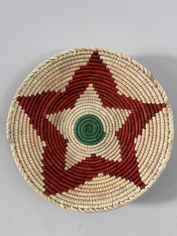 Handmade Red Star African Basket, Wall Basket Decor , Natural Wall Art, Valentines Day Home Gift, Valentines Day Home Decor, Woven Wall Art