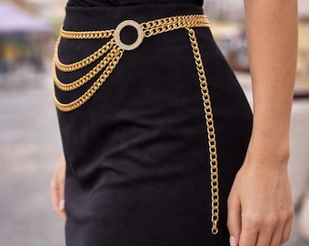 Chunky Metal Chain Adjustable Waist Statement Belt HIQUACC Punk Rock Metal Chunky Waist Chain Belt Buckle Type  main image 2