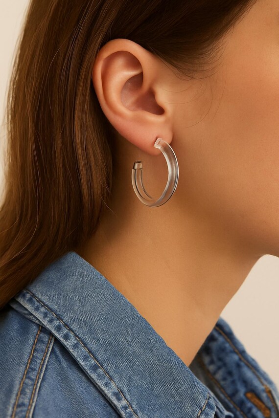 Clear Acrylic Hoop Earrings, Minimalist Gold Detail, Unique Meaningful Jewelry, Jewelry Gift For Valentines Day, Valentines day gift for her