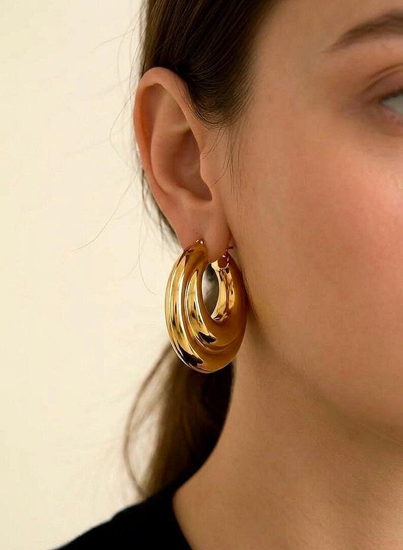 Subtle Hoops Gold Double Hoop Earrings for Women, Minimalist Gold Statement Hoops ...