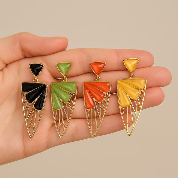 Art Deco Drop Earrings, Geometric Statement Jewelry Multiple Colors, Gift for her, Mothers day gift