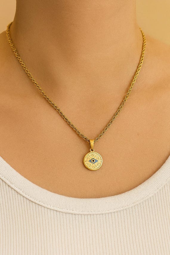 Unique Protection Charm, Valentines Day Gift for Her, Gold Pendant Necklace for Women, Minimal Everyday Jewelry, Romantic Gift Idea