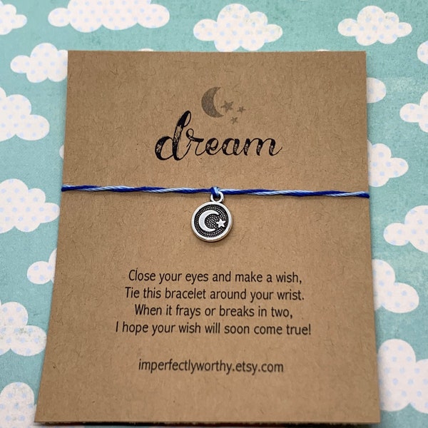 CLEARANCE Dream wish bracelet moon stars friendship bracelet layering jewelry encouragement string tie-on anklet minimal gift under 5