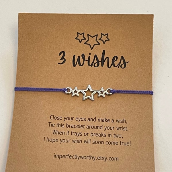 3 Wishes wish bracelet star bracelet make a wish string tie-on bracelet party favors friendship bracelet inexpensive gift under 5