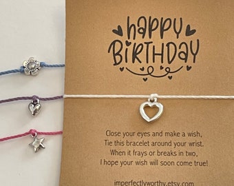 Happy Birthday wish bracelet cute happy birthday gift birthday card string tie-on friendship bracelet gift topper small gift under 5