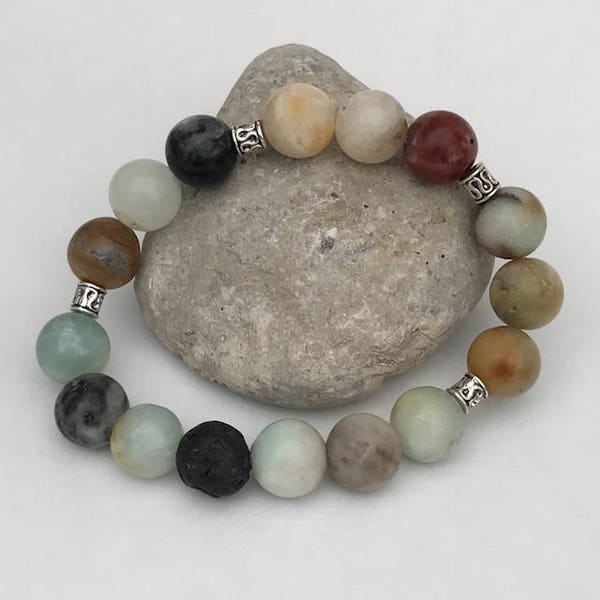 Simulated Amazonite diffuser bracelet 6.25", yoga bracelet, mala bracelet, healing bracelet, layering, bracelet under 15, gift under 15